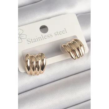 Pirinç Gold Renk İşlemeli Yarım Halka Model Kadın Küpe