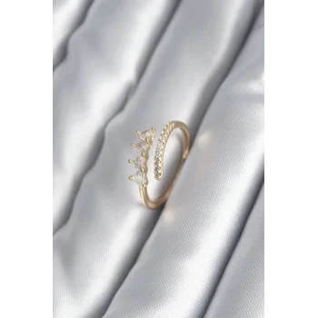 Pirinç Gold Renk Kalp Zirkon Taş Detay Kadın Yüzük