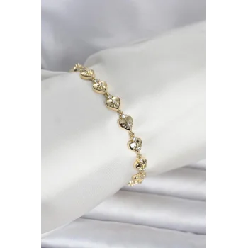 Pirinç Gold Renk Kalpli Kutup Yıldızı İşleme Kadın Bileklik