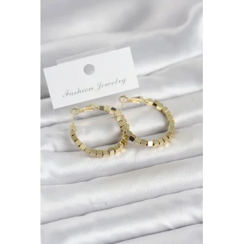 Pirinç Gold Renk Kare Halka Model Kadın Küpe