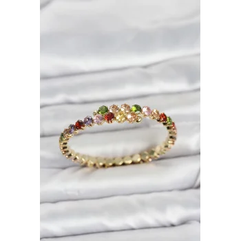 Pirinç Gold Renk Karışık Renk Zirkon Taşlı Kadın Bileklik