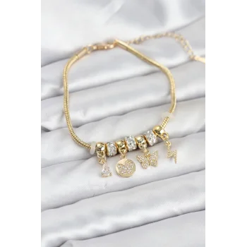 Pirinç Gold Renk Kelebek Charmlı Kadın Bileklik