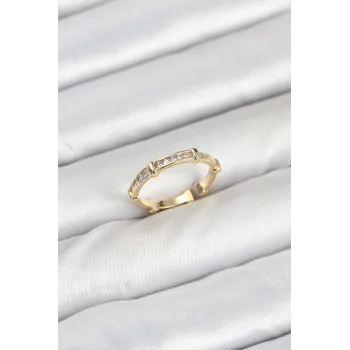 Pirinç Gold Renk Kemik Model Zirkon Taşlı Kadın Yüzük
