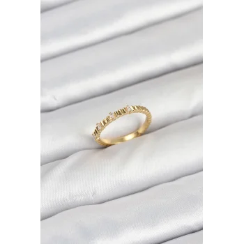 Pirinç Gold Renk Lazer Kesim Kadın Yüzük