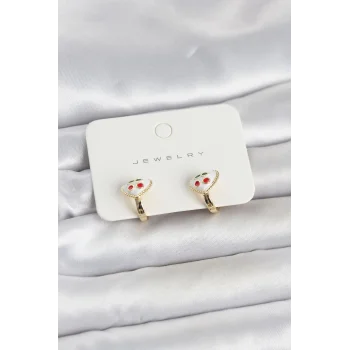 Pirinç Gold Renk Mineli Kalp Kiraz Model Çocuk Küpe