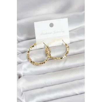 Pirinç Gold Renk Minimal Kare Halka Kadın Küpe