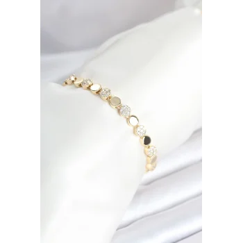 Pirinç Gold Renk Nokta Model Zirkon Taşlı Kadın Bileklik