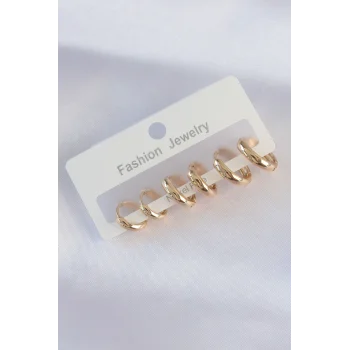 Pirinç Gold Renk Oval Bombeli Küpe Seti