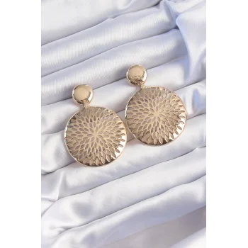 Pirinç Gold Renk Oval İşlemeli Küpe