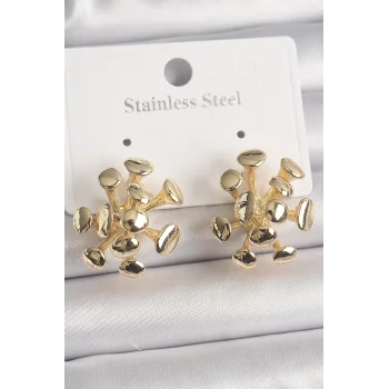 Pirinç Gold Renk Virüs Figür Model Kadın Küpe