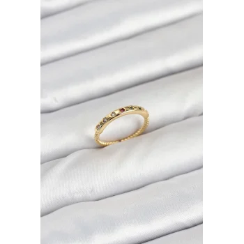 Pirinç Gold Renk Renkli Zirkon Taşlı Kadın Yüzük