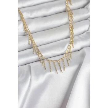 Pirinç Gold Renk Saçaklı Model Kadın Kolye