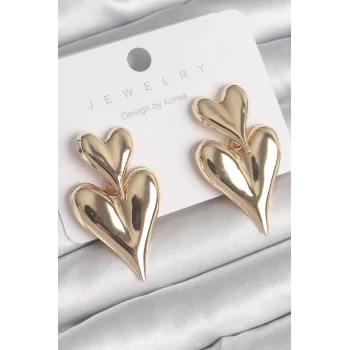 Pirinç Gold Renk Sallantı Kalp Model Kadın Küpe