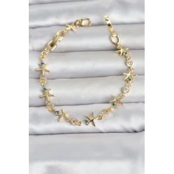 Pirinç Gold Renk Sıralı Deniz Yıldızı Model Kadın Bileklik