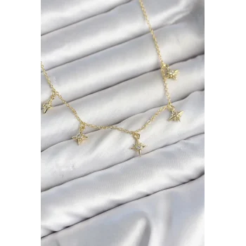 Pirinç Gold Renk Sıralı Minimal Kutup Yıldızı Model Kadın Kolye