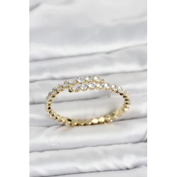 Pirinç Gold Renk Sıralı Zirkon Taşlı Kadın Bileklik