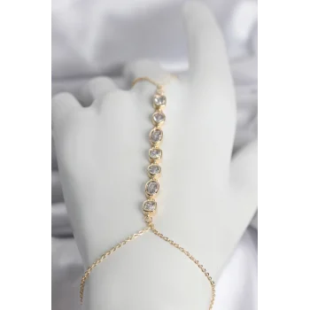 Pirinç Gold Renk Sıralı Zirkon Taşlı Kadın Şahmeran