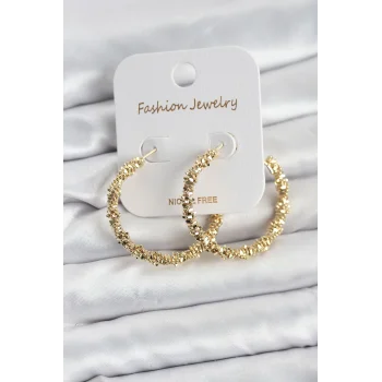 Pirinç Gold Renk Tırtıklı Halka Model Kadın Küpe