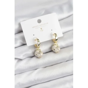 Pirinç Gold Renk Topçuk Model Mineli Halka Kadın Küpe