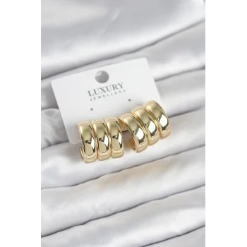 Pirinç Gold Renk Üçlü Görünüm Kadın Küpe
