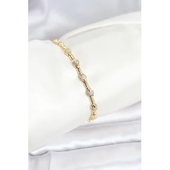 Pirinç Gold Renk VIP Seri Punta Model Zirkon Taşlı Kadın Bileklik