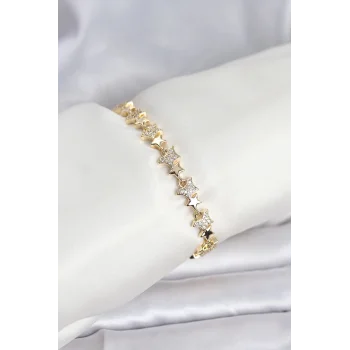 Pirinç Gold Renk VIP Seri Yıldız Model Zirkon Taşlı Kadın Bileklik