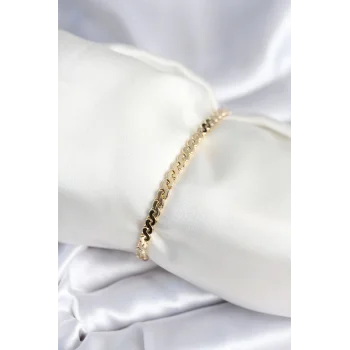 Pirinç Gold Renk Yassı Zincir Model Kadın Bileklik