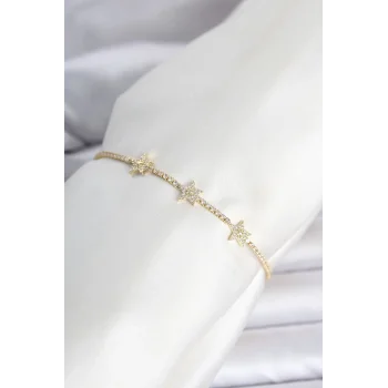 Pirinç Gold Renk Yıldız Model Su Yolu Kadın Bileklik