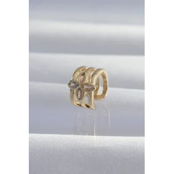 Pirinç Gold Renk Yonca Earcuff Küpe