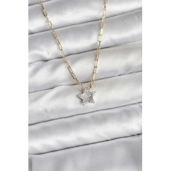 Pirinç Gold Renk Zincirli Zirkon Taşlı Minimal Yıldız Model Kadın Kolye