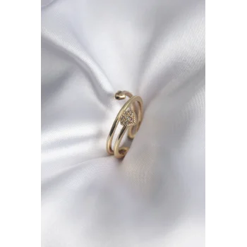 Pirinç Gold Renk Zirkon Taş Detay Kalp Model Kadın Yüzük