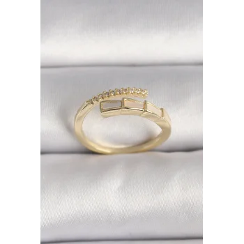 Pirinç Gold Renk Zirkon Taş Detaylı Yılan Model Ayarlanabilir Yüzük