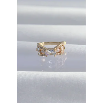 Pirinç Gold Renk Zirkon Taş Kaplama Earcuff Küpe