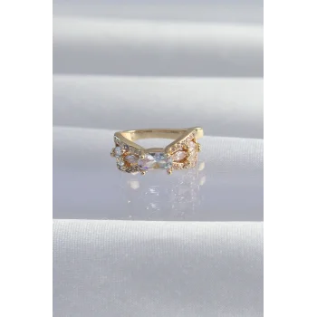 Pirinç Gold Renk Zirkon Taş Kaplama Earcuff Küpe