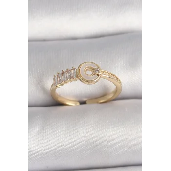 Pirinç Gold Renk Zirkon Taşlı Ayarlanabilir Kadın Yüzük