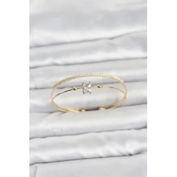Pirinç Gold Renk Zirkon Taşlı Baget Model Kadın Bileklik