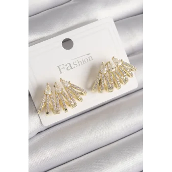 Pirinç Gold Renk Zirkon Taşlı Deniz Kabuğu Model Kadın Küpe