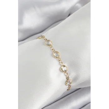 Pirinç Gold Renk Zirkon Taşlı Kadın Bileklik