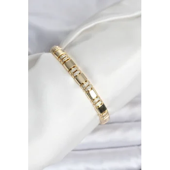 Pirinç Gold Renk Zirkon Taşlı Kadın Bileklik