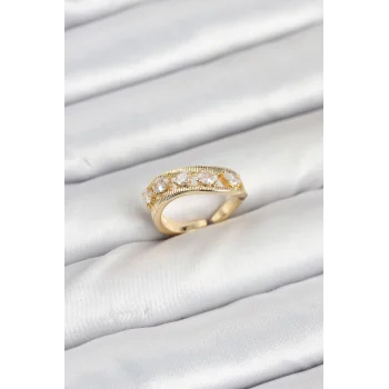 Pirinç Gold Renk Zirkon Taşlı Kadın Yüzük