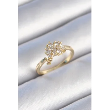 Pirinç Gold Renk Zirkon Taşlı Kadın Yüzük