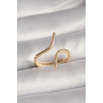 Pirinç Gold Renk Zirkon Taşlı Kadın Yüzük