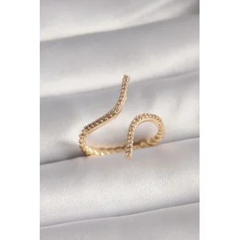 Pirinç Gold Renk Zirkon Taşlı Kadın Yüzük