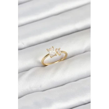Pirinç Gold Renk Zirkon Taşlı Kadın Yüzük