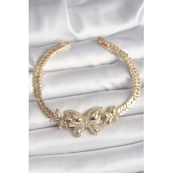 Pirinç Gold Renk Zirkon Taşlı Kelebek Model Kadın Bileklik