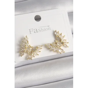 Pirinç Gold Renk Zirkon Taşlı Kelebek Model Kadın Küpe