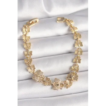 Pirinç Gold Renk Zirkon Taşlı Kelebek Model Zincir Kadın Bileklik