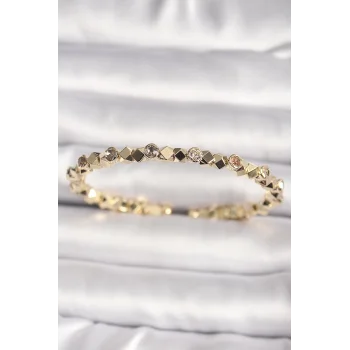 Pirinç Gold Renk Zirkon Taşlı Küp Dorika Model Kadın Bileklik
