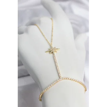Pirinç Gold Renk Zirkon Taşlı Kutup Yıldızı Model Şahmeran