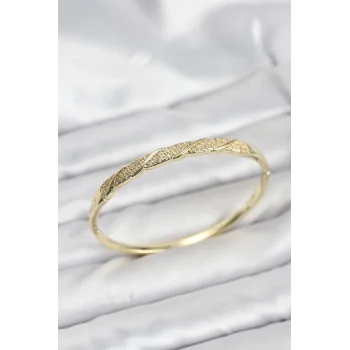 Pirinç Gold Renk Zirkon Taşlı Model Kadın Kelepçe Bileklik